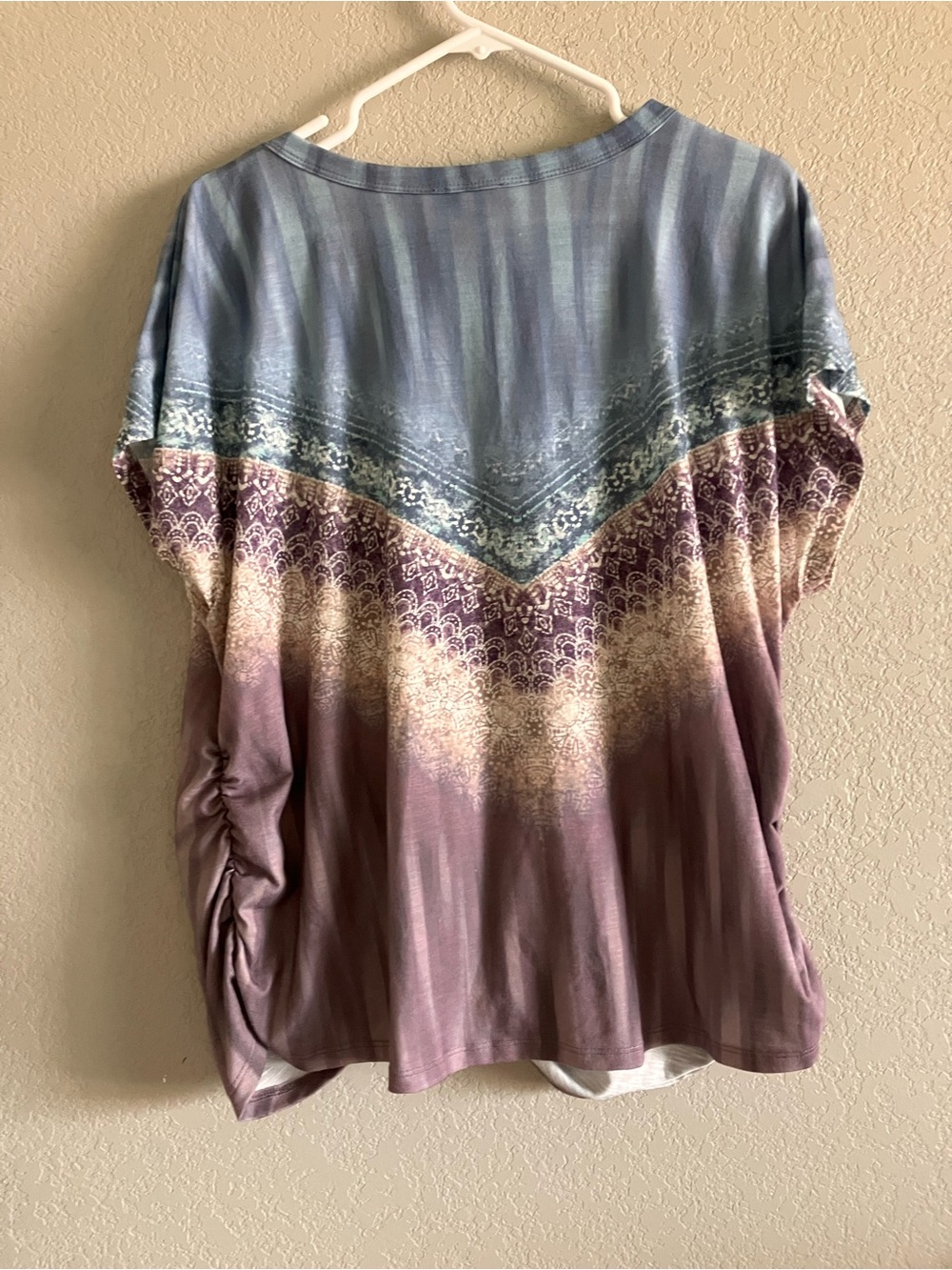 Democracy 1X Boho Mixed Print Top Blue Mauve Dolman Sleeve Plus Size - Picture 6 of 6